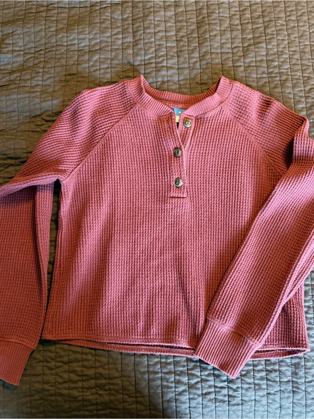Old Navy Burgundy Waffle-Knit Button Henley Sweater